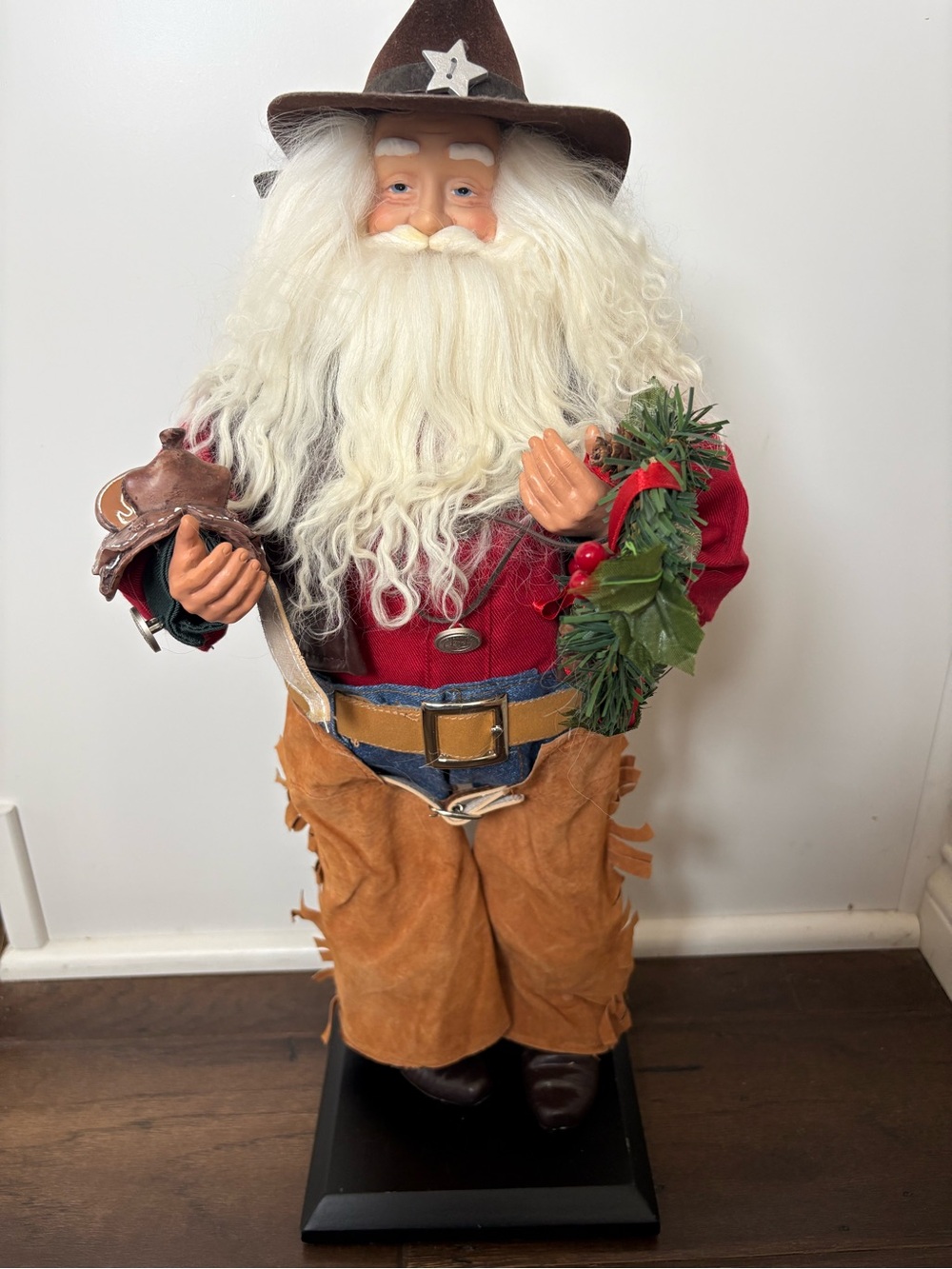 St Nicholas Square Round ‘Em Up Santa Collectable Santa Claus Western Cowboy 19”
